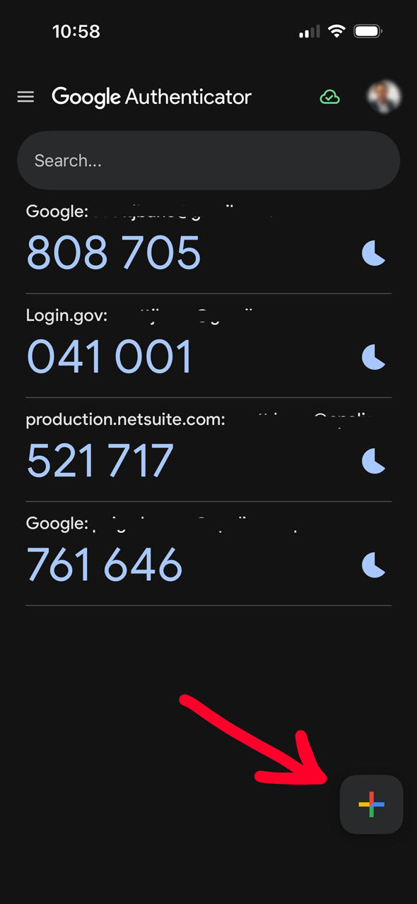 Google Authenticator start screen